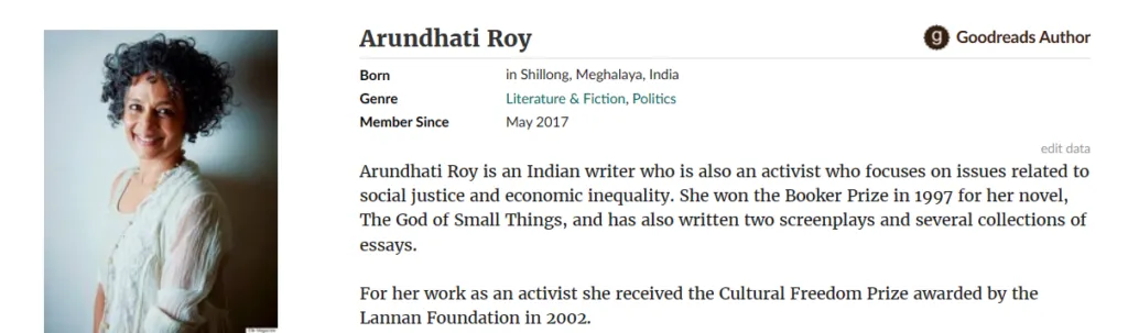Arundhati Roy Bio example