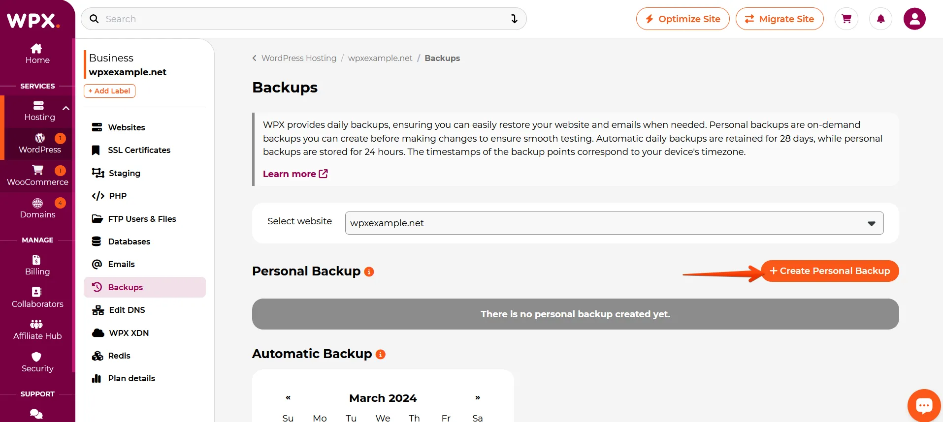 Screenshot showing how to take manual backup