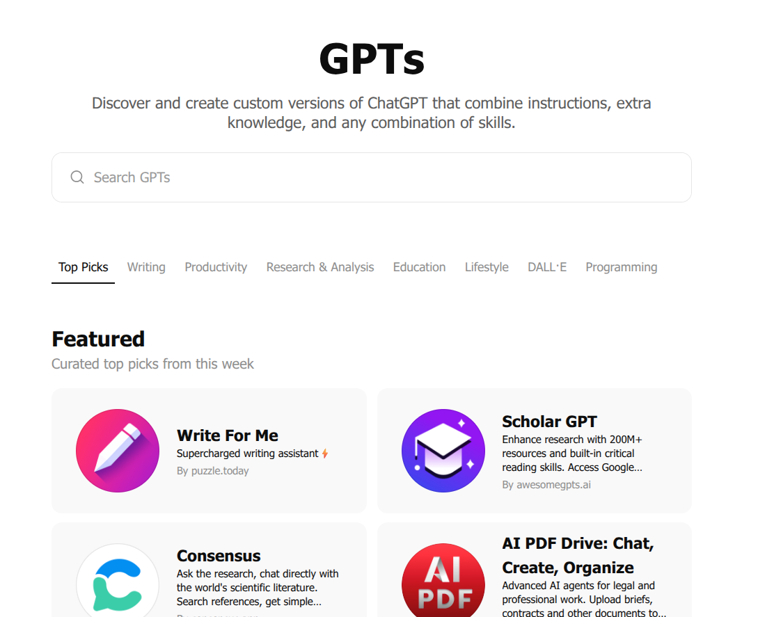 Screenshot showing GPT library