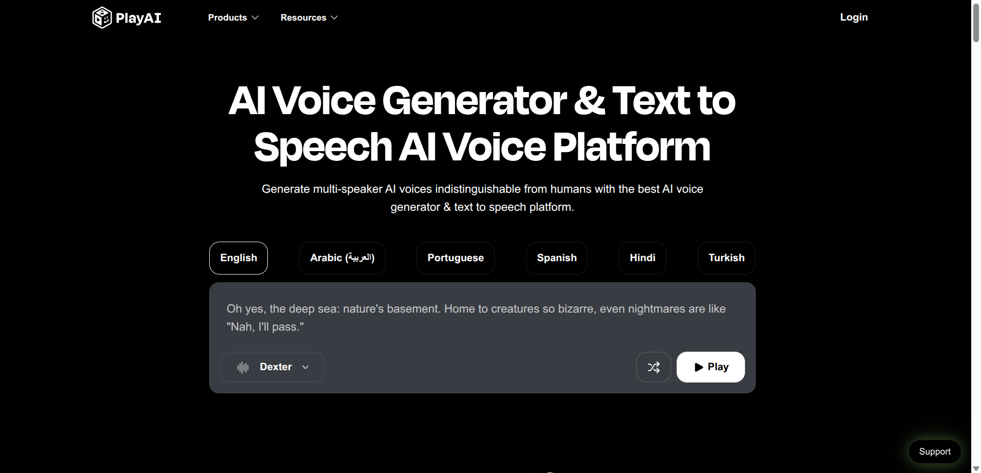 Image showing Play AI homepage.