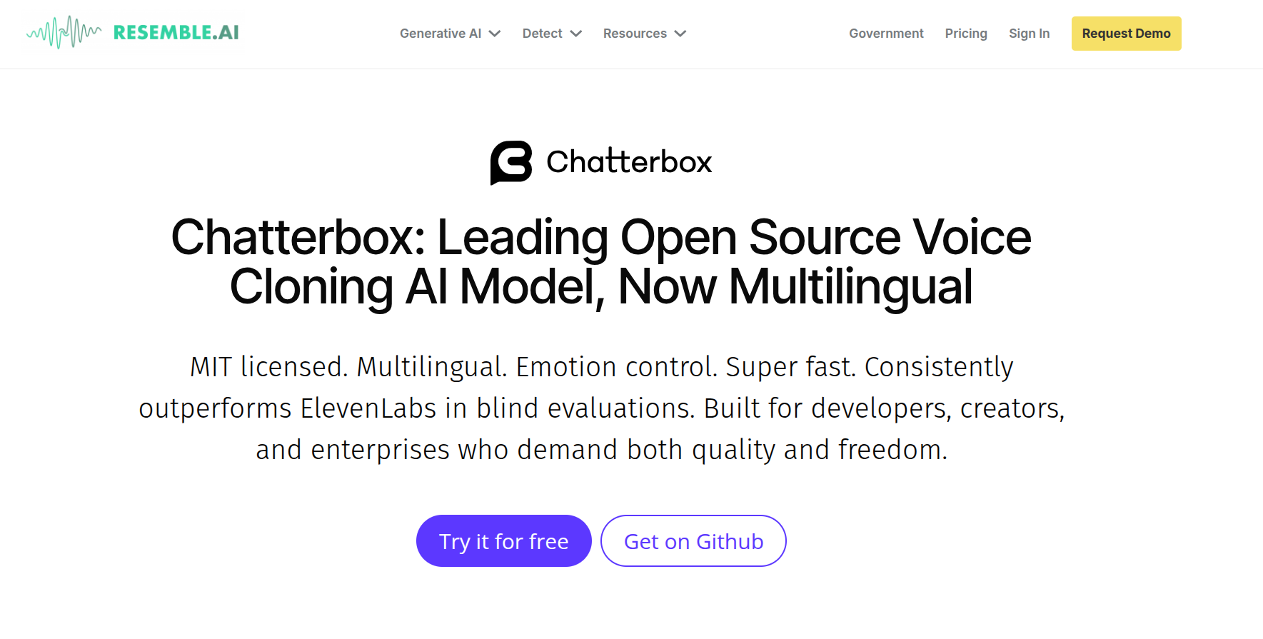 Image showing Resemble AI - Chatterbox website