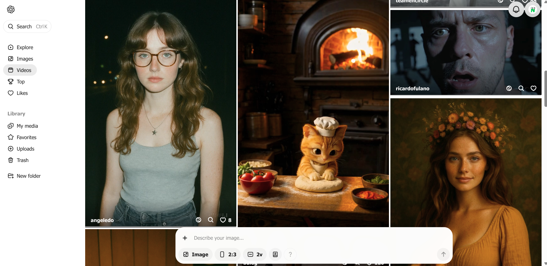 Screenshot showing Sora interface with top videos of the day