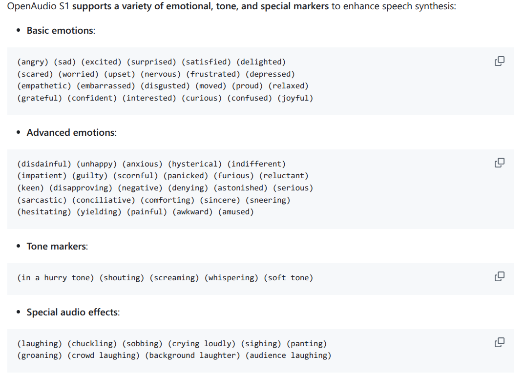 List of emotional tags supported by Fish/Open Audio.