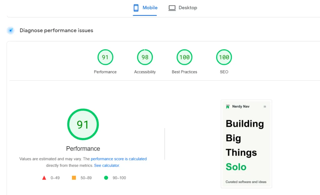 My pagespeed scores with WPX.