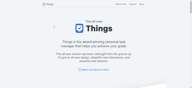 Things homepage describing the app as a personal task manager