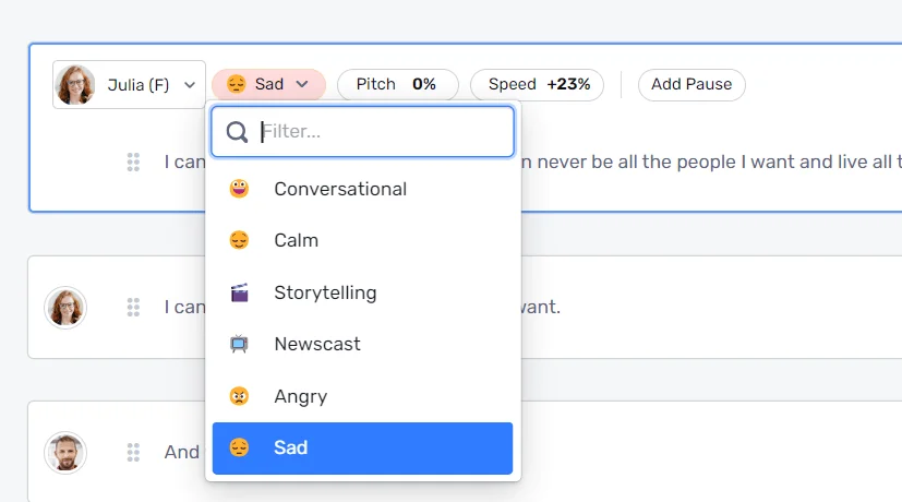 Expressive runtime TTS AI voice generator