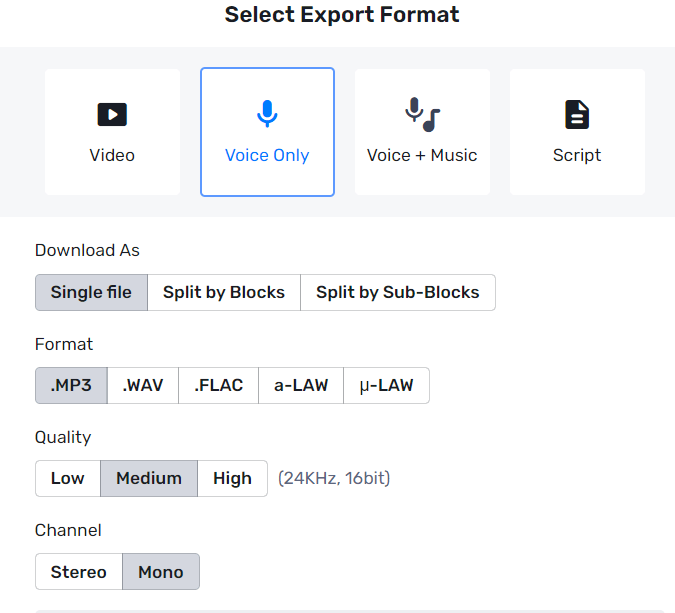 Export in different formats and quality.